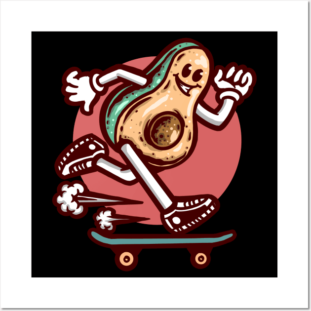 Cartoon Avocado Skater Wall Art by Dojaja